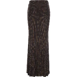 Brown Skirt with front knot and all-over sequins in Tech Fabric for women