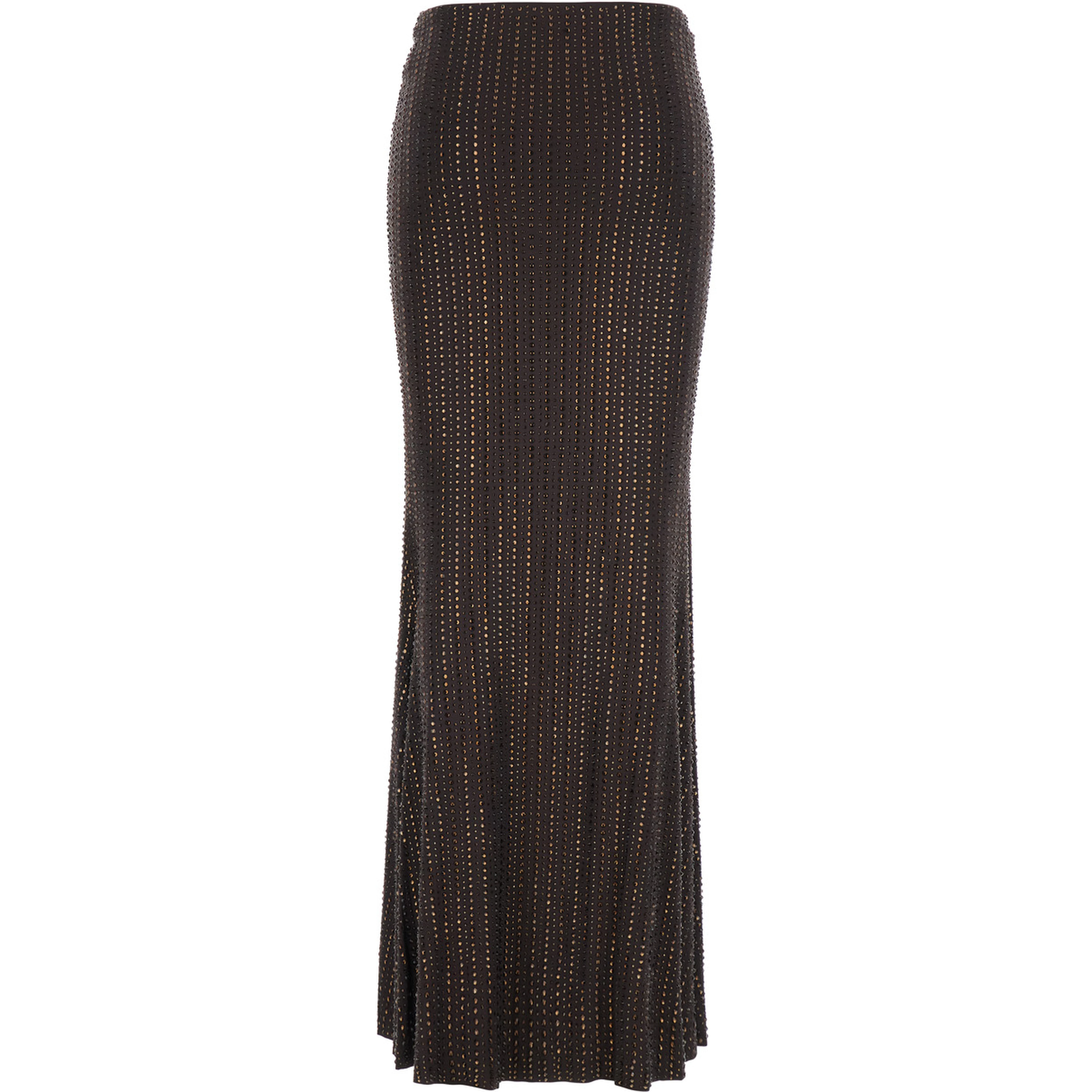 Brown Skirt with front knot and all-over sequins in Tech Fabric for women