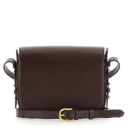 Bellissima Mini Brown Crossbody bag with Logo Plate on the Front in Leather for Women