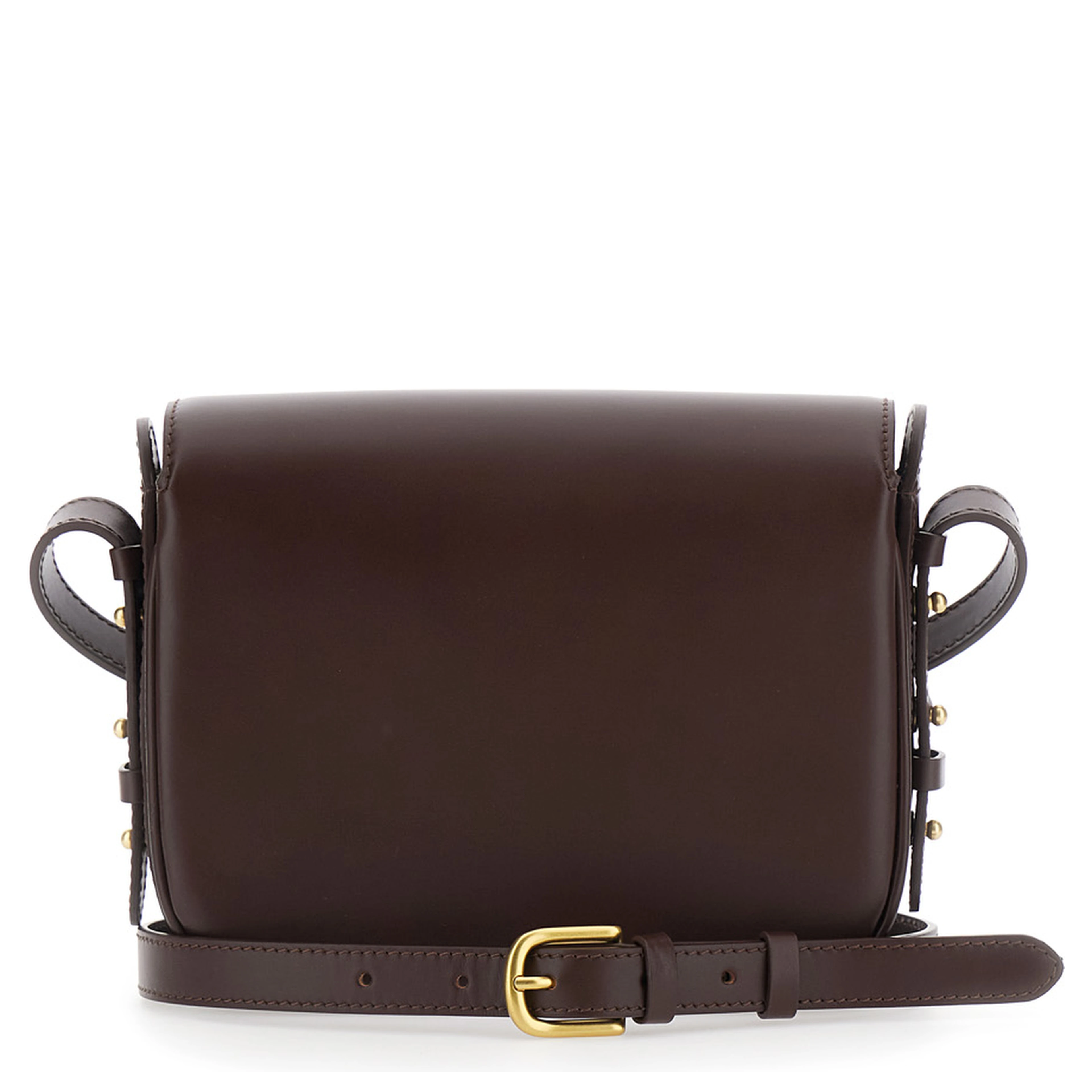 Bellissima Mini Brown Crossbody bag with Logo Plate on the Front in Leather for Women