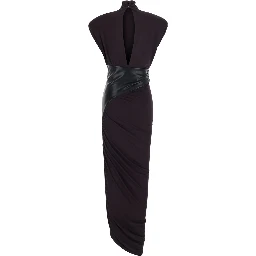 URSULA dark burgundy Dress with Ecoleather details and draped design in viscose for women