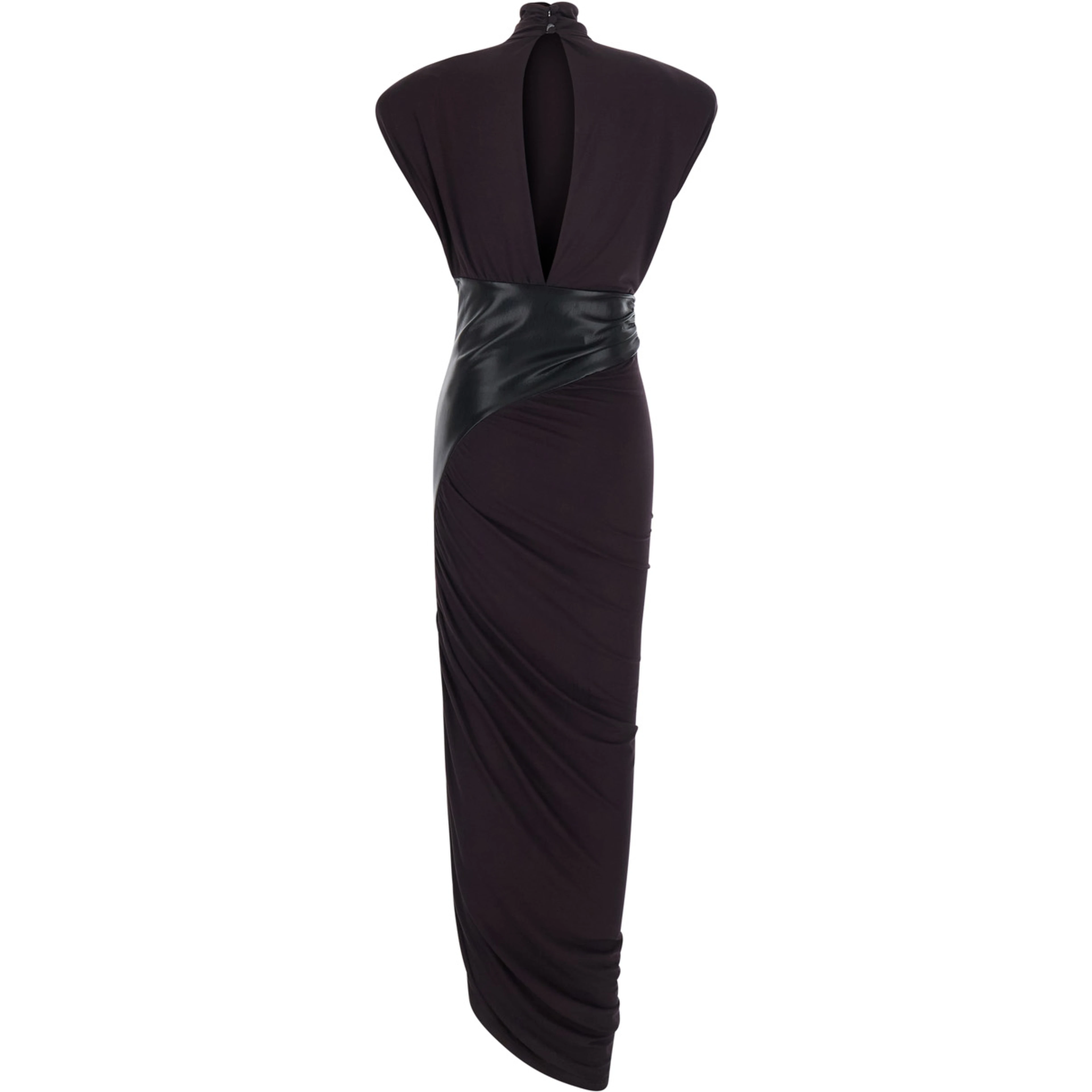 URSULA dark burgundy Dress with Ecoleather details and draped design in viscose for women