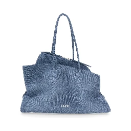 La Passeggiata Blue Medium Shoulder Bag with Two Top Handles in Denim for Women
