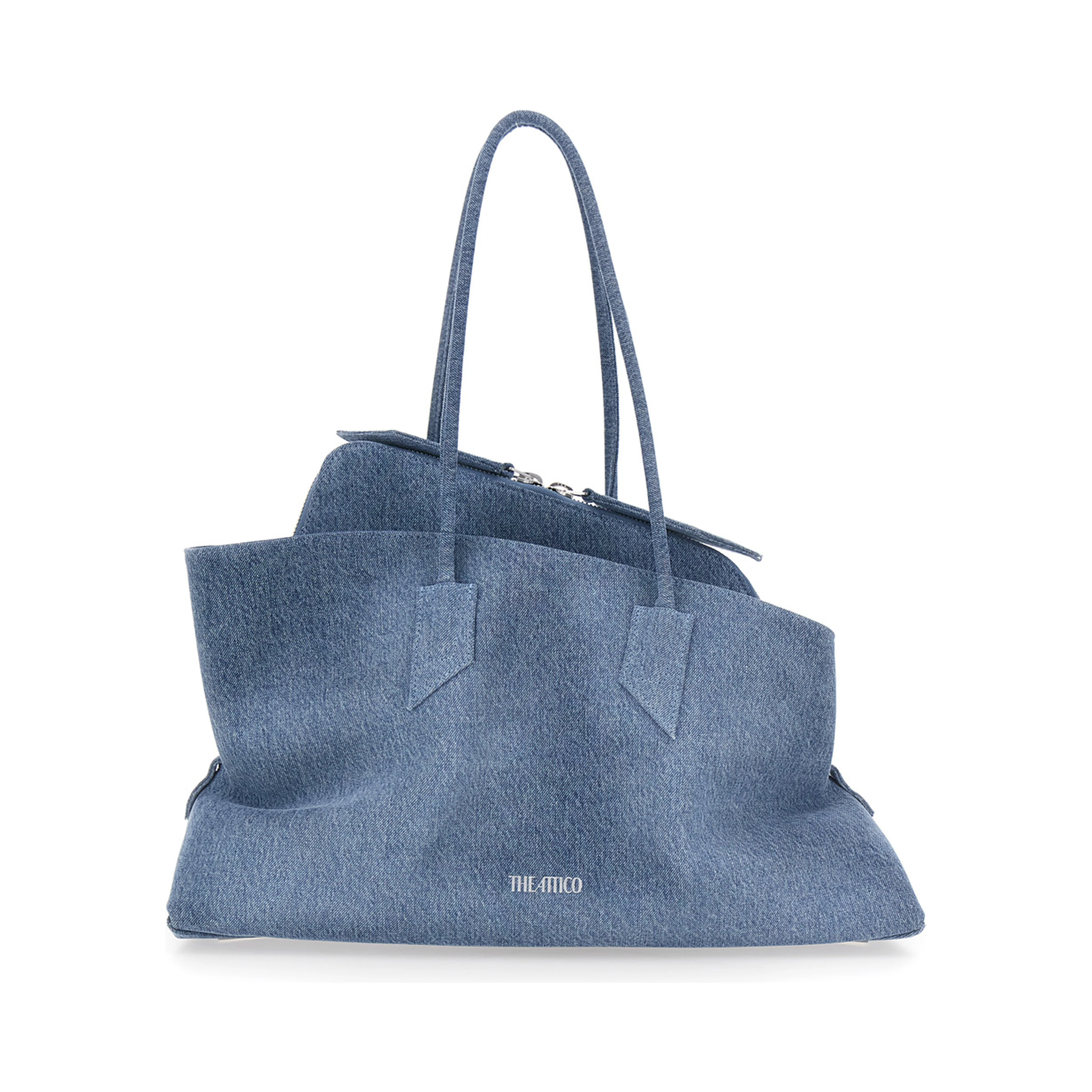La Passeggiata Blue Medium Shoulder Bag with Two Top Handles in Denim for Women