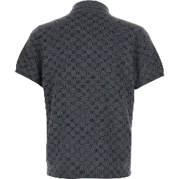 Gray polo. shirt with classic collar and all-over GG logo in wool and silk for men