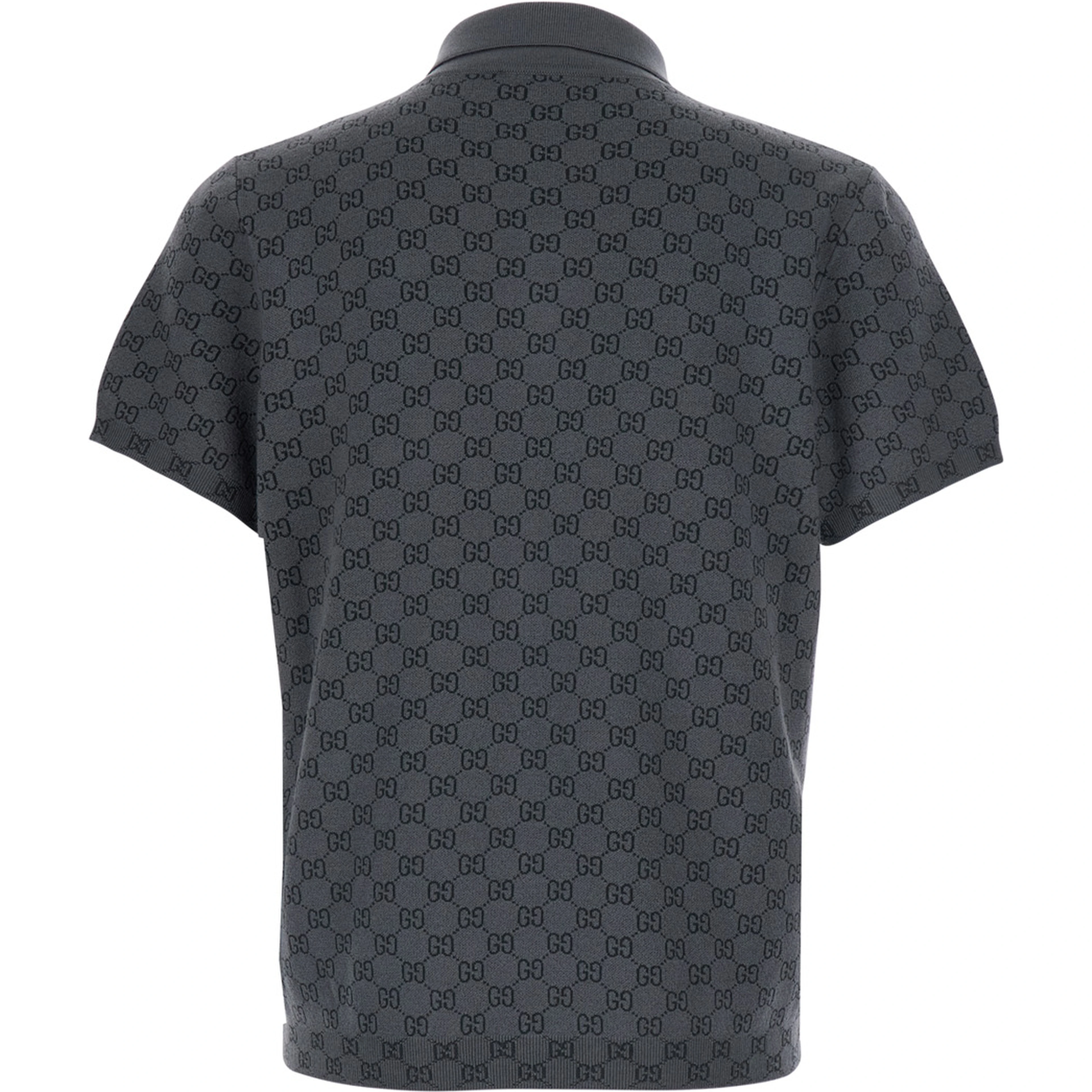 Gray polo. shirt with classic collar and all-over GG logo in wool and silk for men
