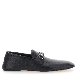 Ragazzo Black Loafers with square toe and Horsebit on the front in leather for women