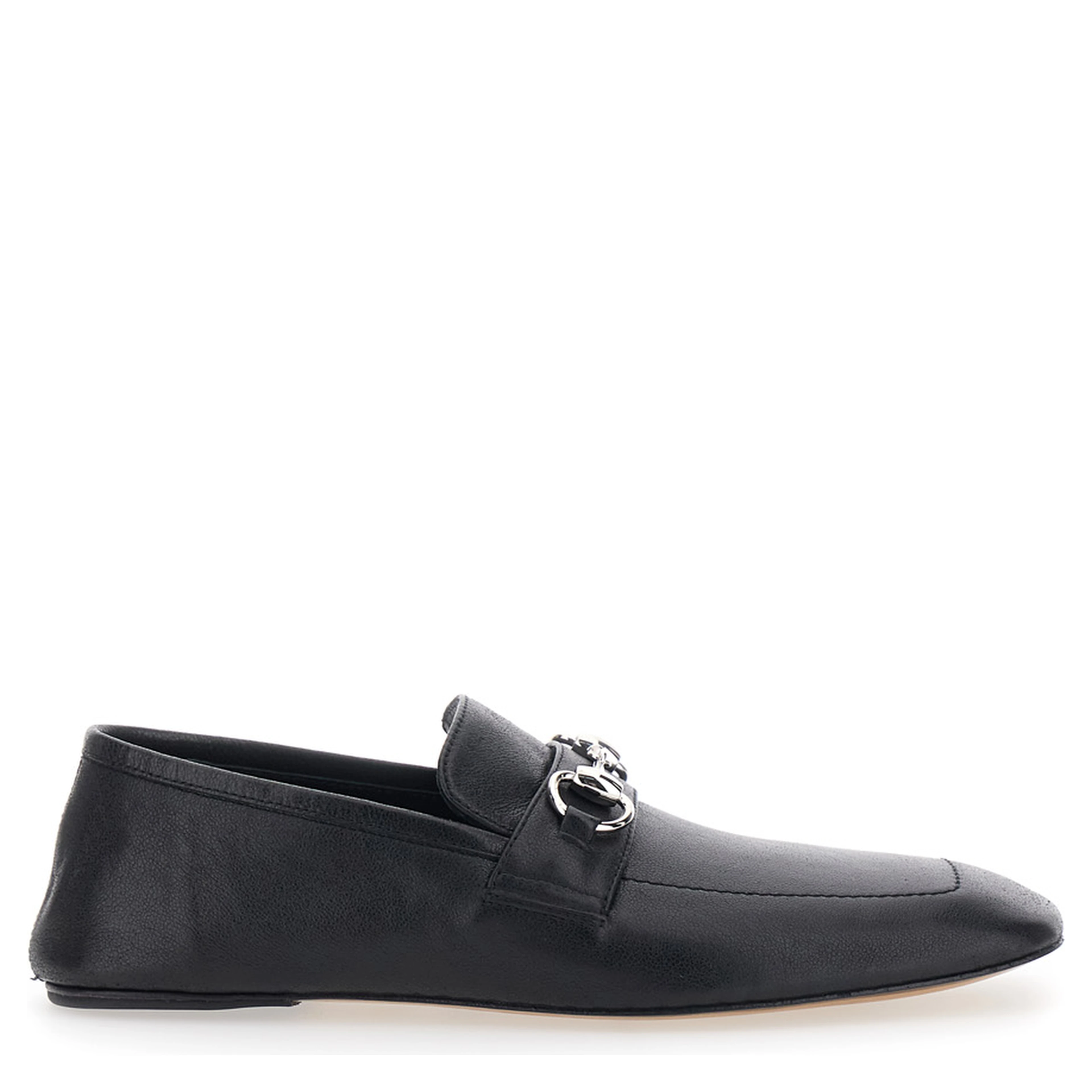 Ragazzo Black Loafers with square toe and Horsebit on the front in leather for women