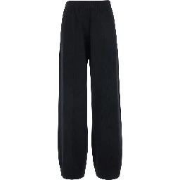 black Pants with elasticated waist and applied rhinestones in wool and silk for women