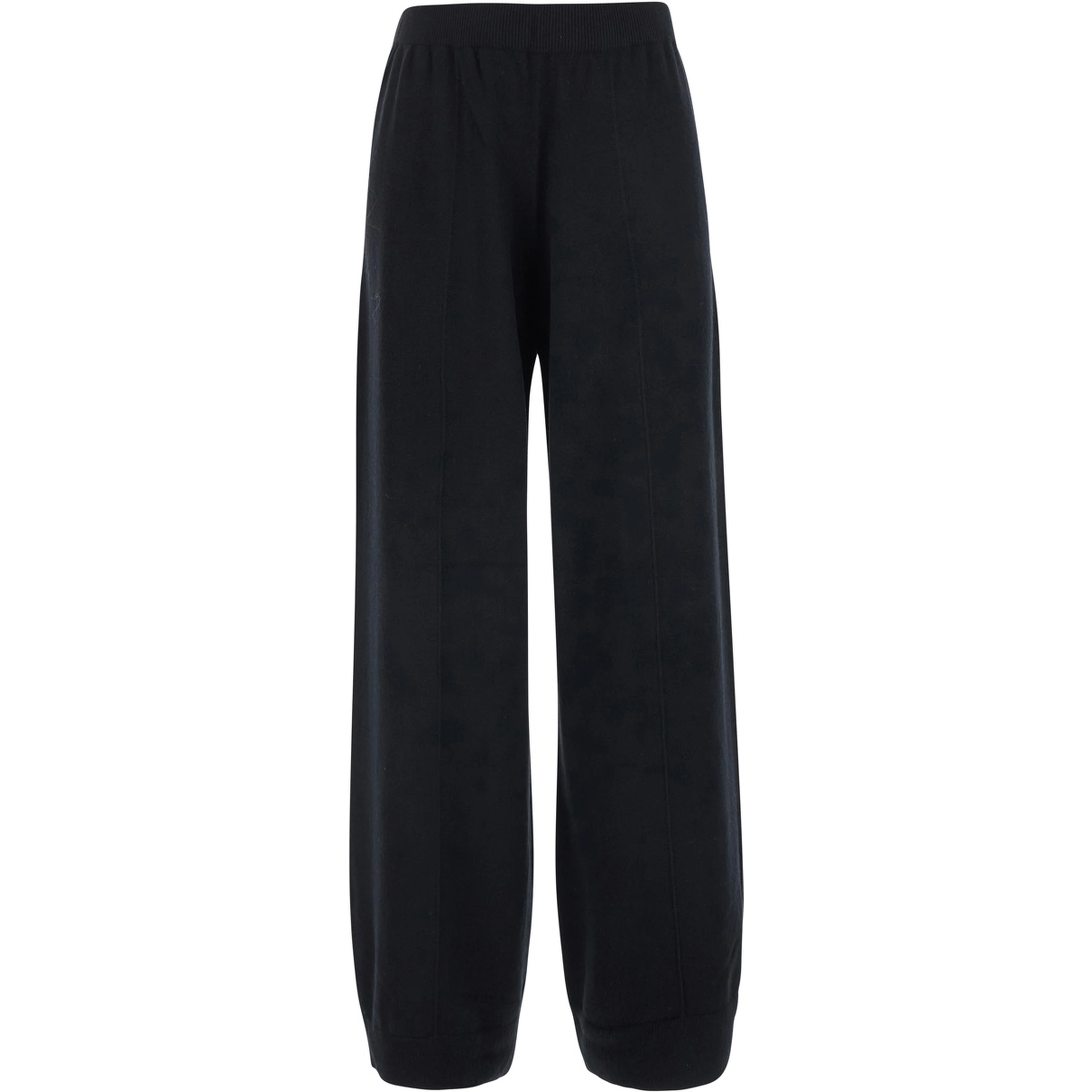 black Pants with elasticated waist and applied rhinestones in wool and silk for women