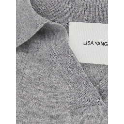 Katriel Gray Sweater with polo collar and ribbed trims in cashmere for women