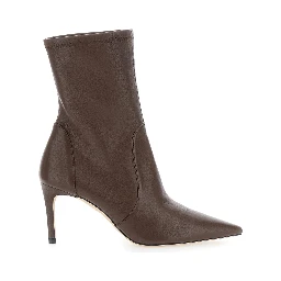 Stuart Power Brown Ankle Boots with High Heel and Pointed Toe in Leather for Women