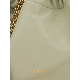 Chloe Icons Gray Shoulder Bag with Drawstring Closure and Logo Lettering on the Front in Leather for Women