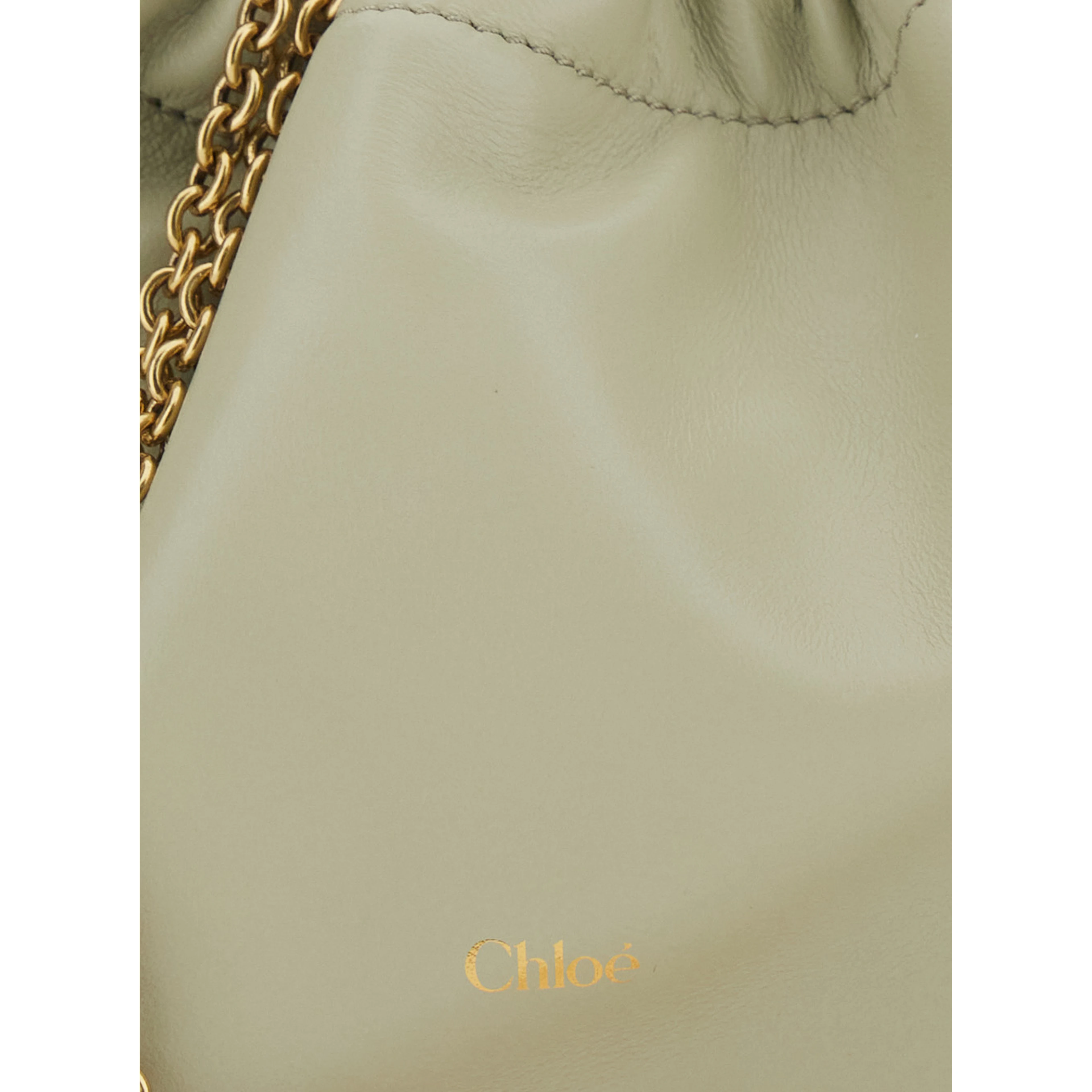 Chloe Icons Gray Shoulder Bag with Drawstring Closure and Logo Lettering on the Front in Leather for Women
