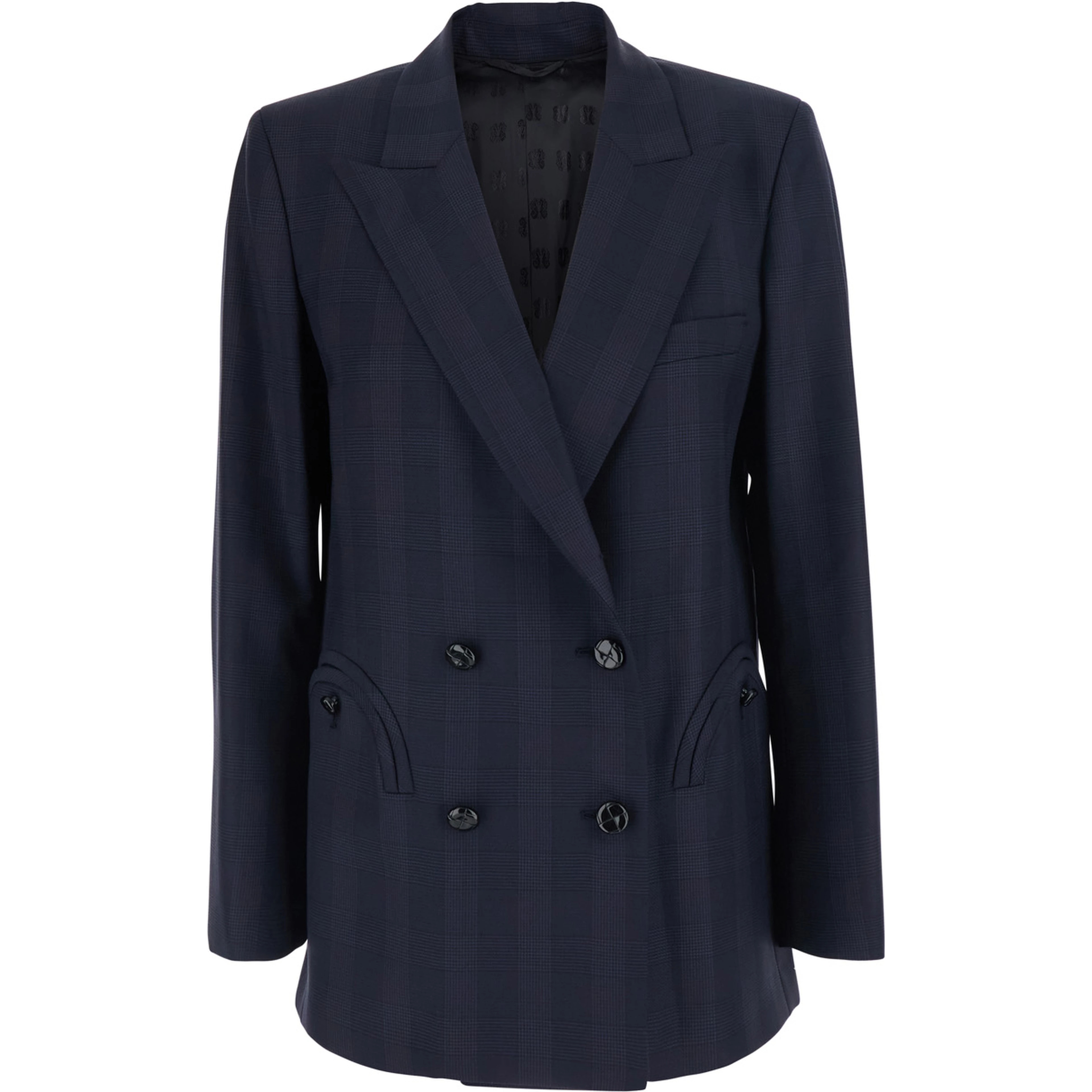 Aramis Blue Double-breasted Jacket with Peak Revers and Check Motif All-Over in Wool for Women