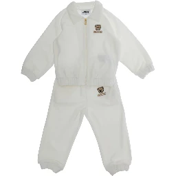 White Tracksuit with logo patch on front and elasticated hems in cotton bend baby
