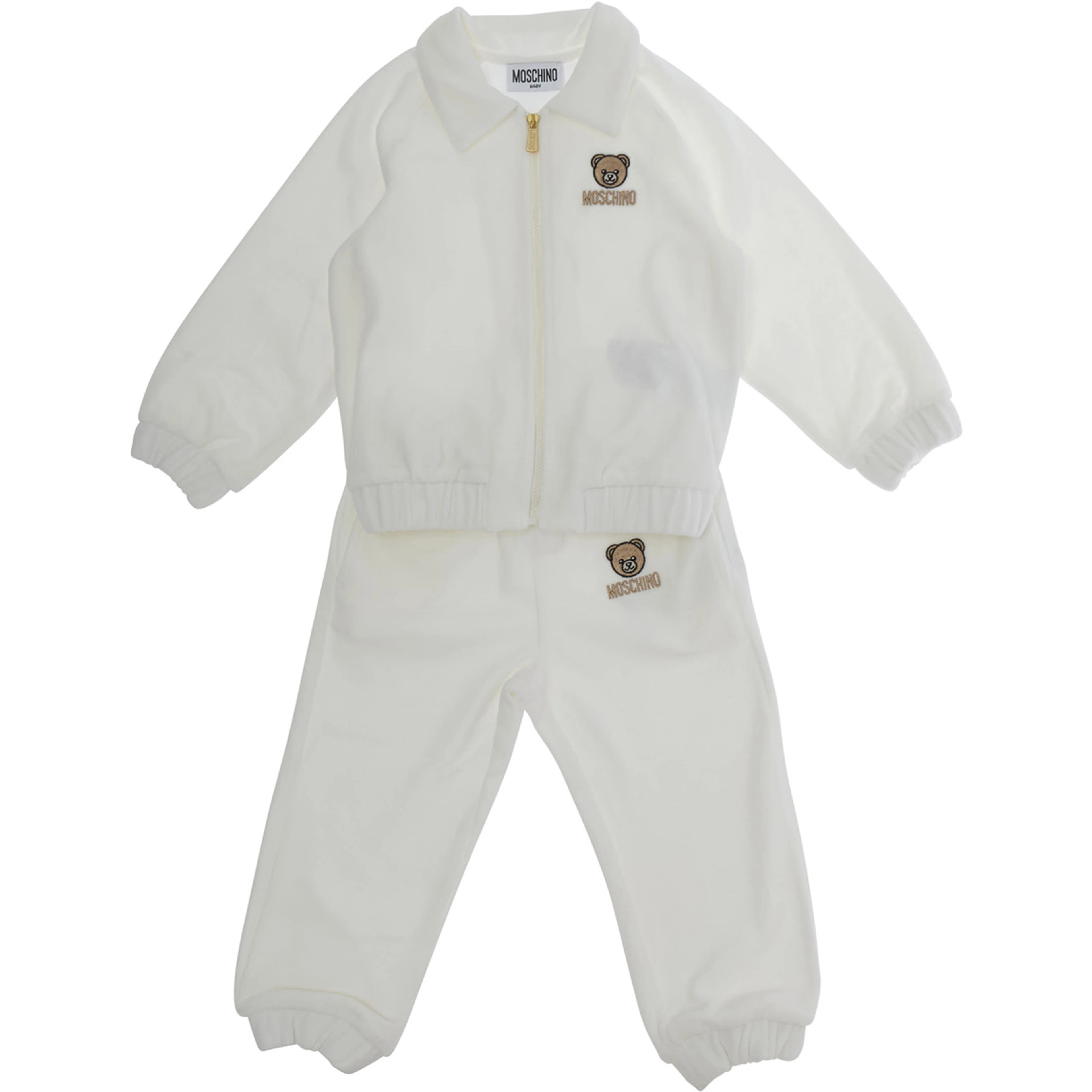White Tracksuit with logo patch on front and elasticated hems in cotton bend baby