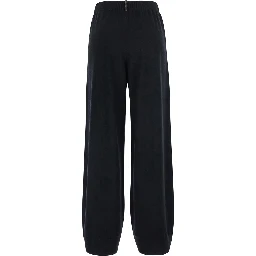 black Pants with elasticated waist and applied rhinestones in wool and silk for women