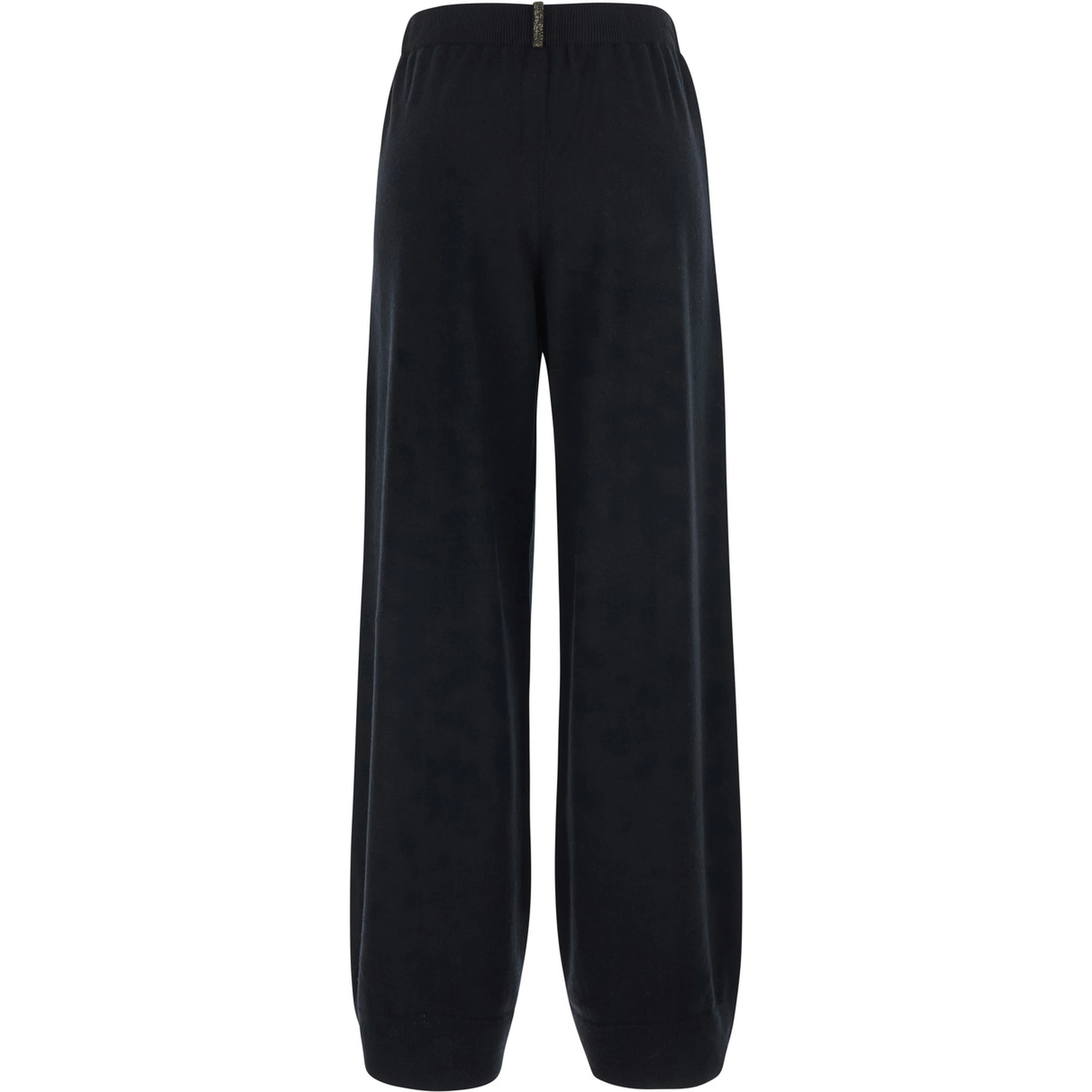 black Pants with elasticated waist and applied rhinestones in wool and silk for women