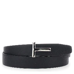 Brown Belt with T Buckle Plate in Leather for Men