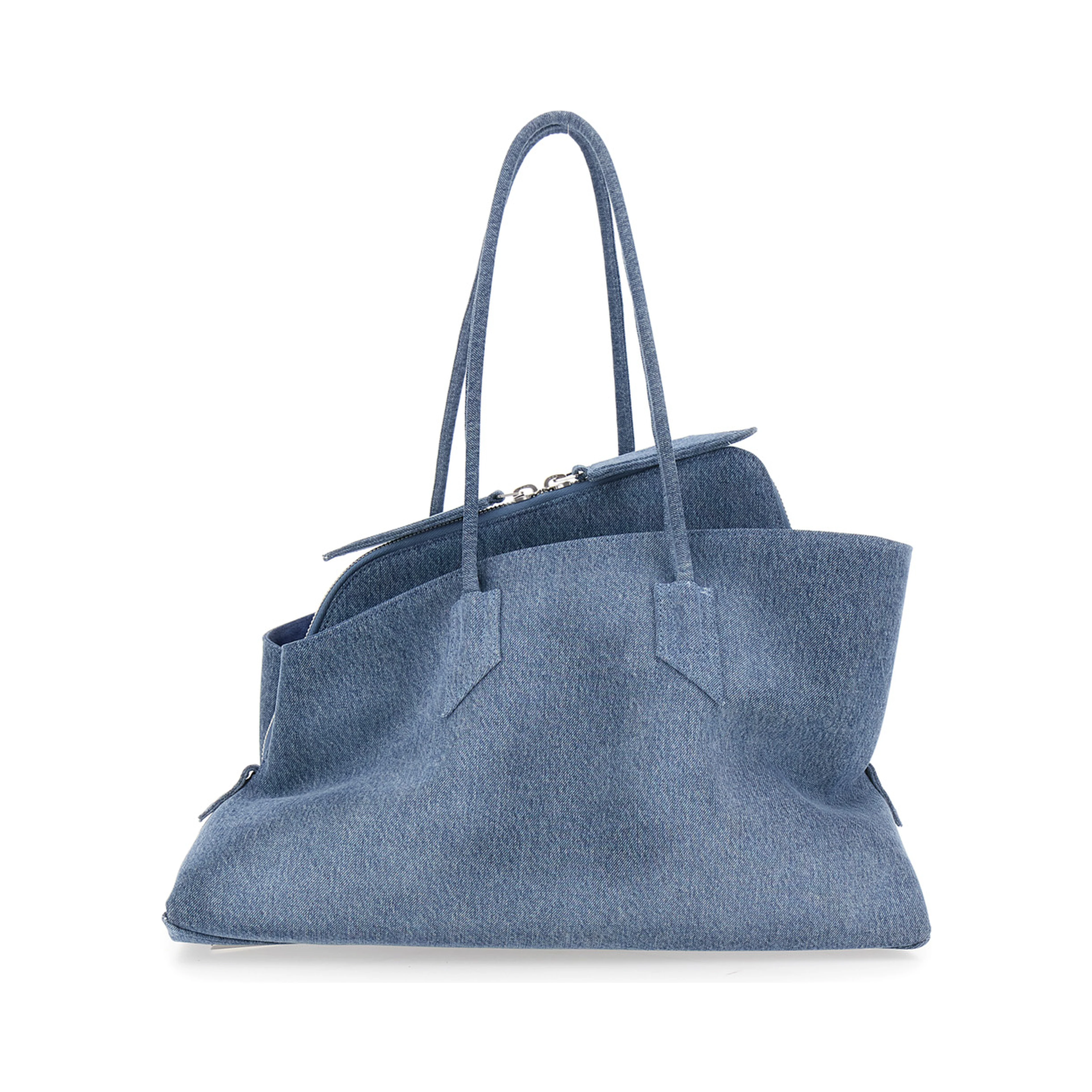 La Passeggiata Blue Medium Shoulder Bag with Two Top Handles in Denim for Women