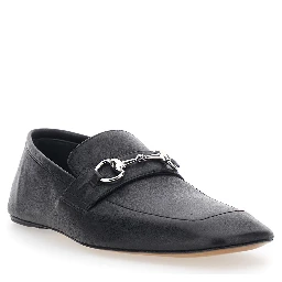 Ragazzo Black Loafers with square toe and Horsebit on the front in leather for women