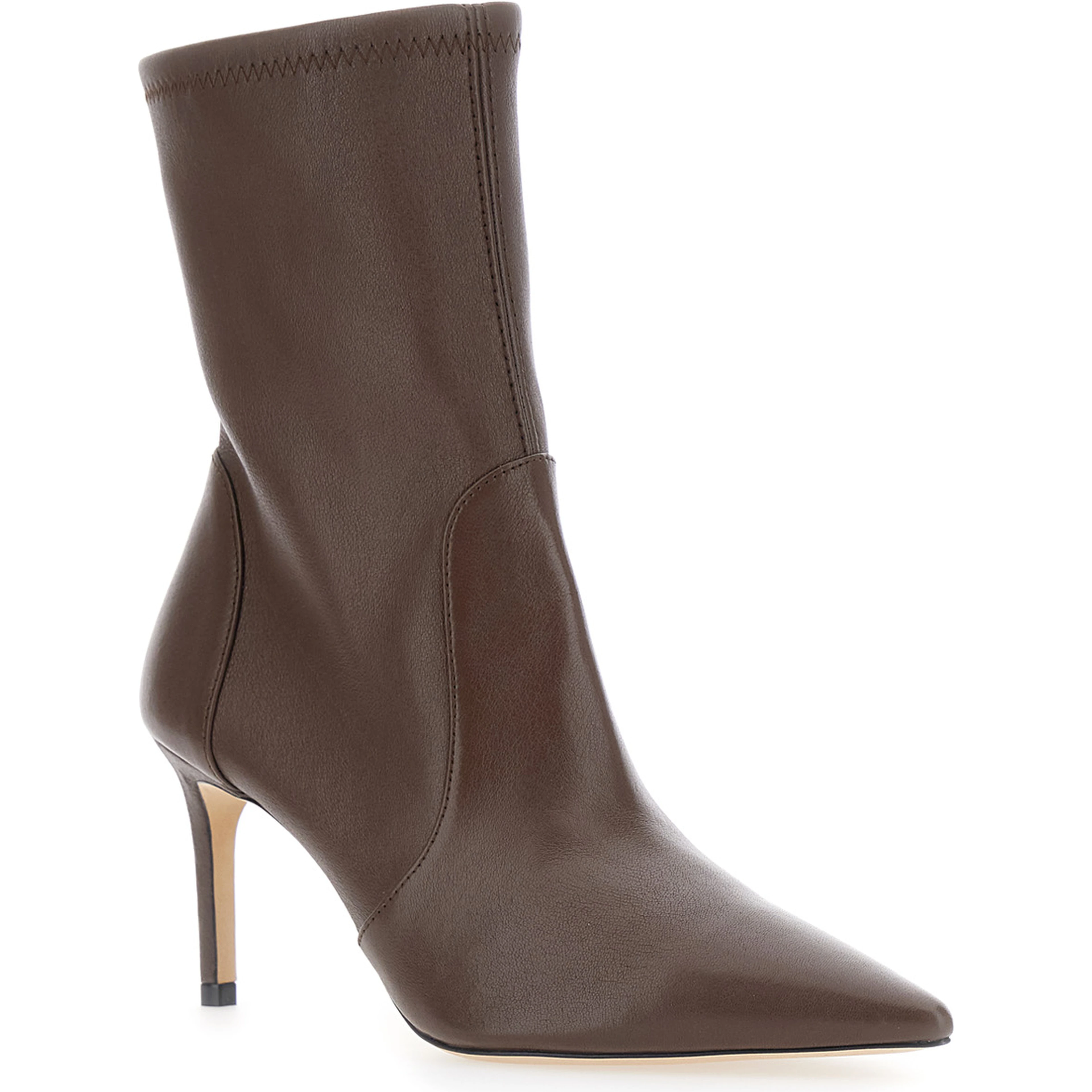 Stuart Power Brown Ankle Boots with High Heel and Pointed Toe in Leather for Women