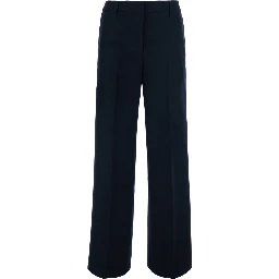 Francoise Blue Pants with a welt pocket on the back in Blend wool and cotton for women