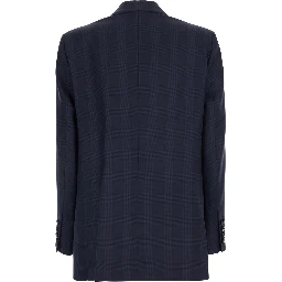 Aramis Blue Double-breasted Jacket with Peak Revers and Check Motif All-Over in Wool for Women