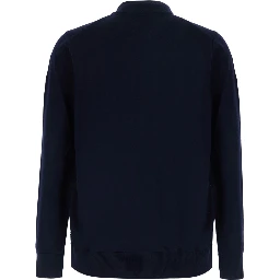 Blue Sweater with half zip closure on the front in wool for men