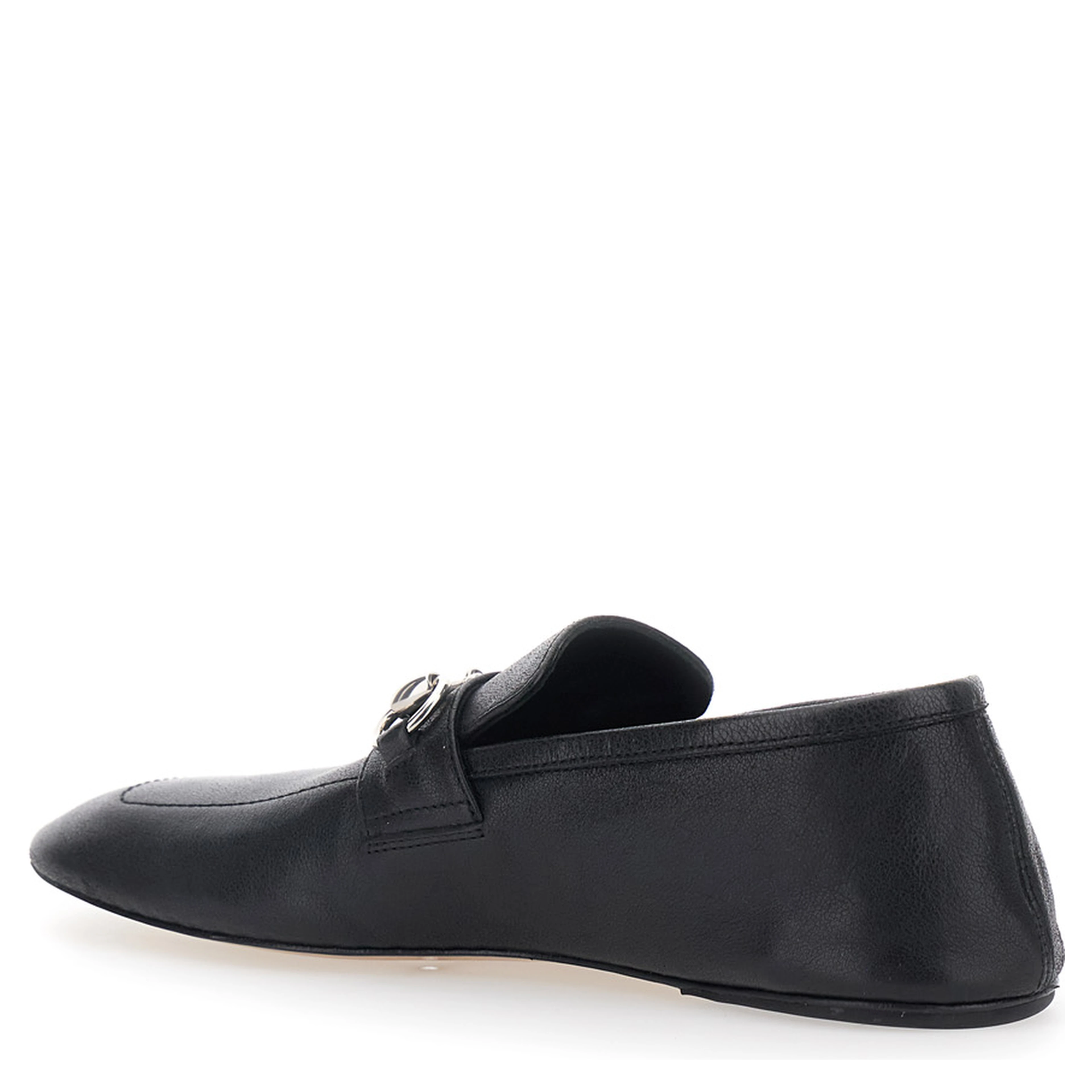 Ragazzo Black Loafers with square toe and Horsebit on the front in leather for women