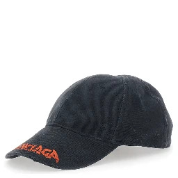 Black Baseball Cap with logo lettering on the front in Cotton Men