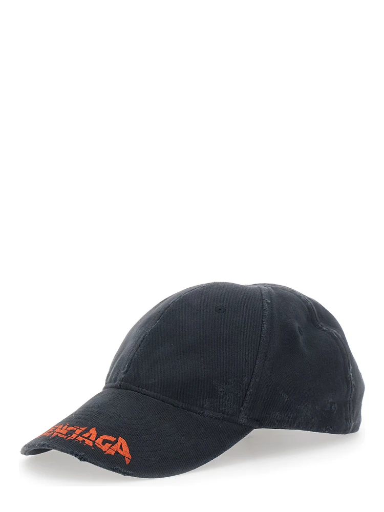 Black Baseball Cap with logo lettering on the front in Cotton Men