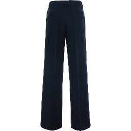 Francoise Blue Pants with a welt pocket on the back in Blend wool and cotton for women