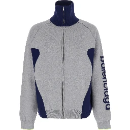 Gray Cardigan with contrasting high collar and maxi logo lettering on the sleeve in cotton for men