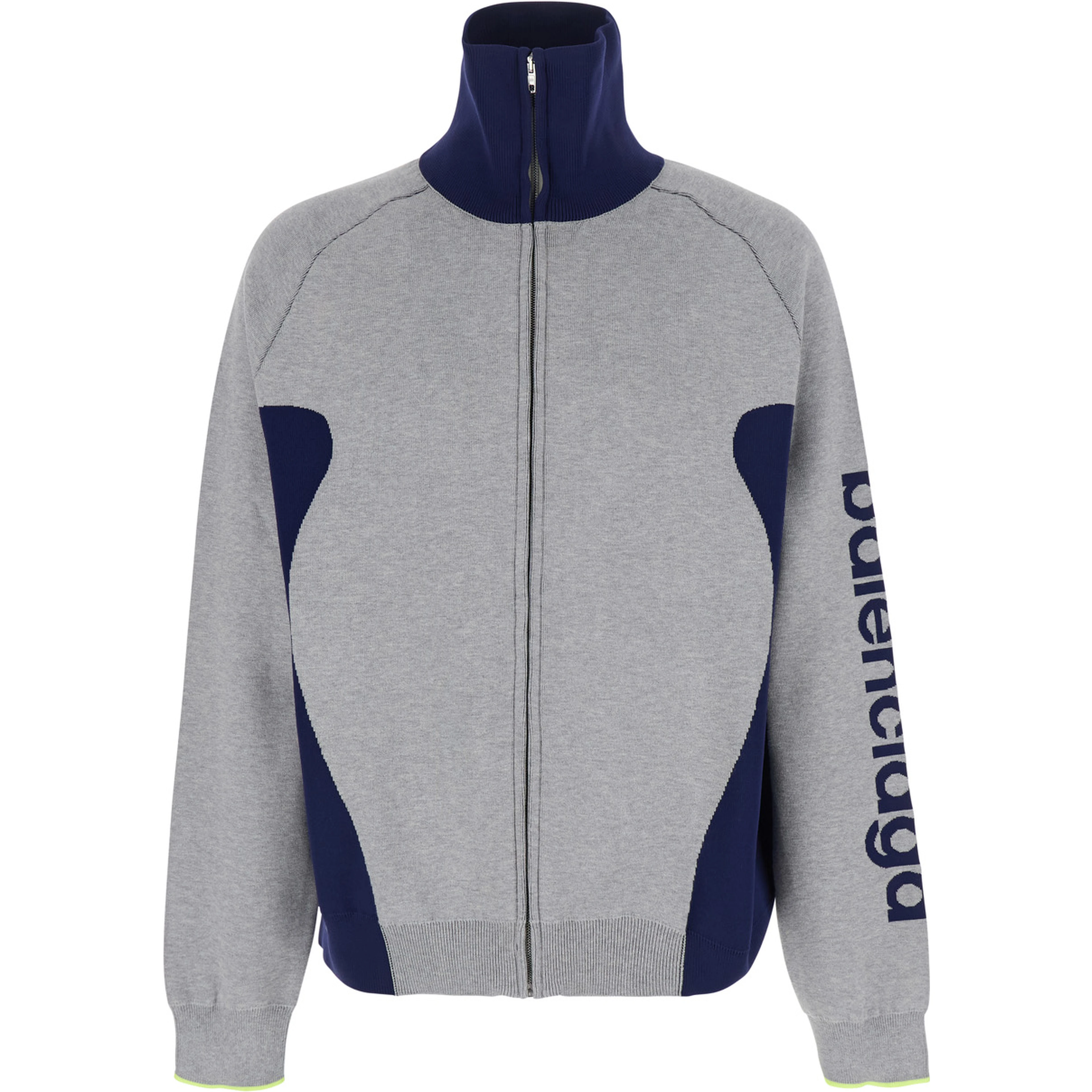 Gray Cardigan with contrasting high collar and maxi logo lettering on the sleeve in cotton for men
