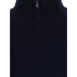 Blue Sweater with half zip closure on the front in wool for men