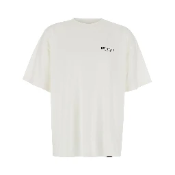 White Crew neck T-shirt with logo lettering on front and back in  cotton for men