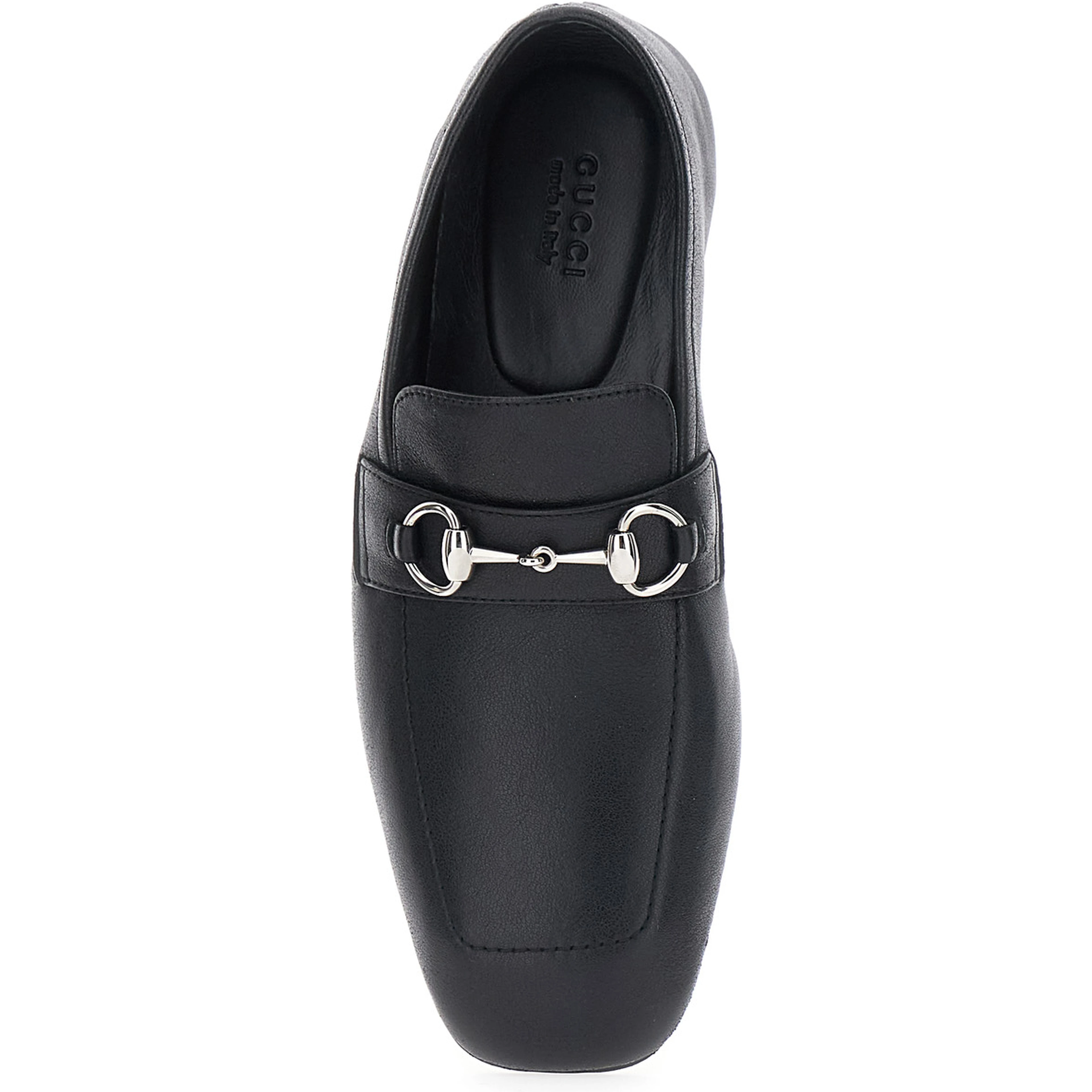 Ragazzo Black Loafers with square toe and Horsebit on the front in leather for women