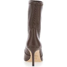 Stuart Power Brown Ankle Boots with High Heel and Pointed Toe in Leather for Women