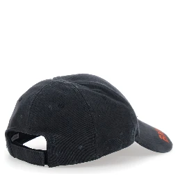 Black Baseball Cap with logo lettering on the front in Cotton Men