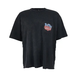 Black Crew Neck T-Shirt with Patch Pocket with Logo on the Front and Maxi Print on the Back in Cotton for Men