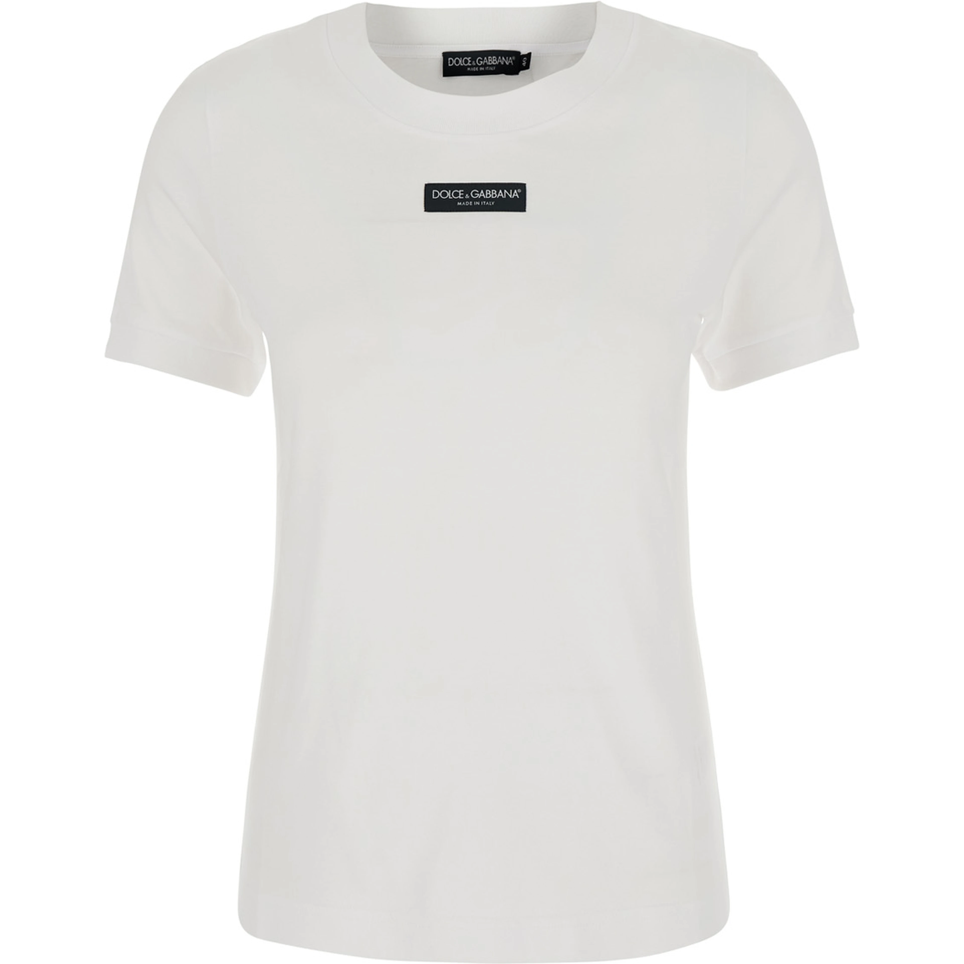 white T-shirt with logo patch on the front in cotton for women