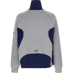 Gray Cardigan with contrasting high collar and maxi logo lettering on the sleeve in cotton for men