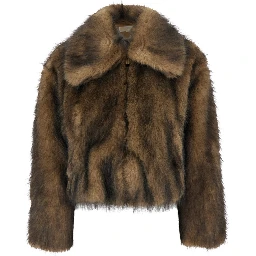 Beige Coat with Wide Collar in Eco Fur for Women