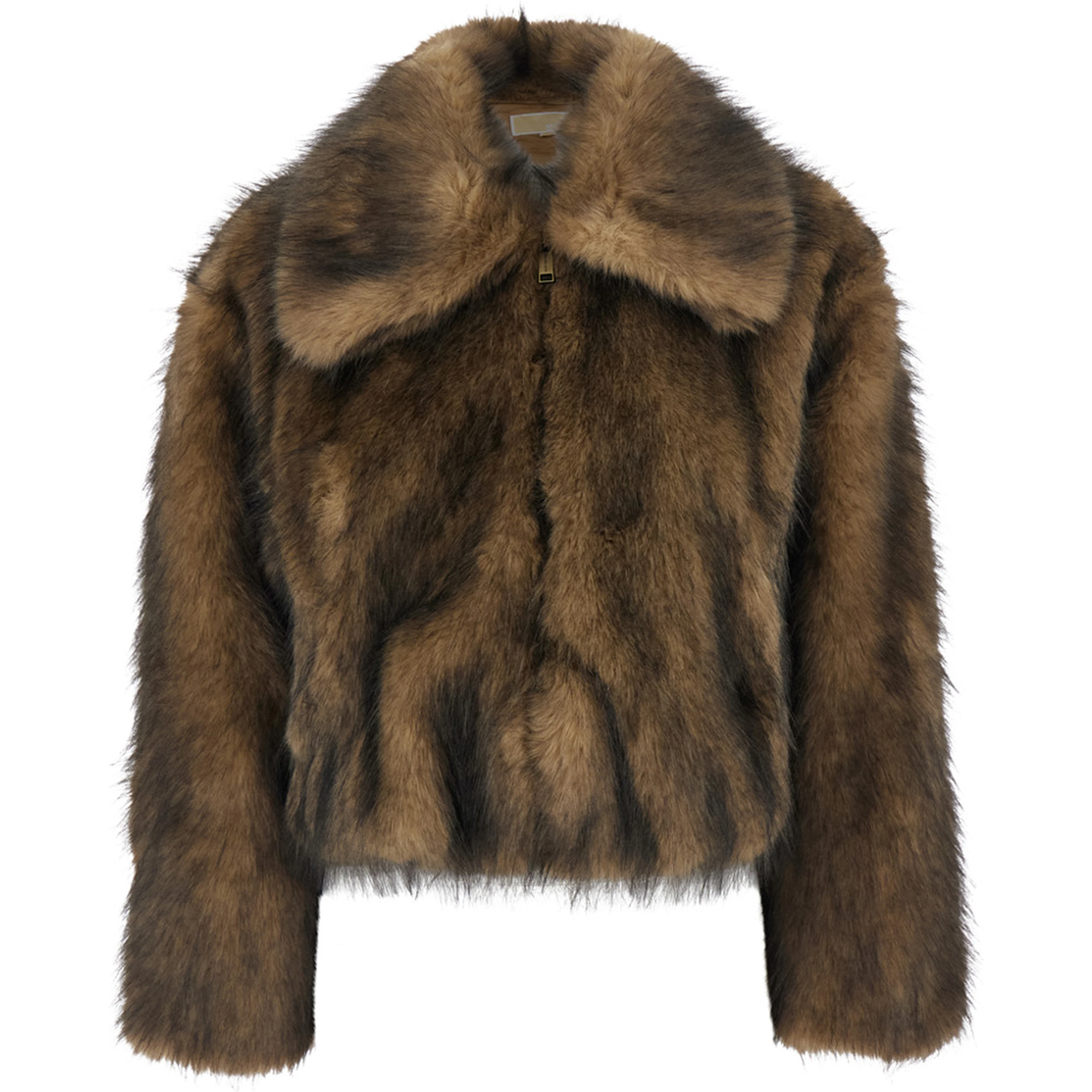 Beige Coat with Wide Collar in Eco Fur for Women