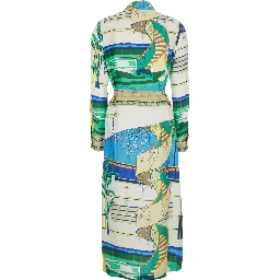 multicolor Long dress with waist belt and all-over print in silk for women