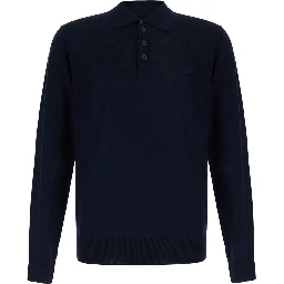 Blue Polo Shirt with tone-on-tone logo in Wool for Men