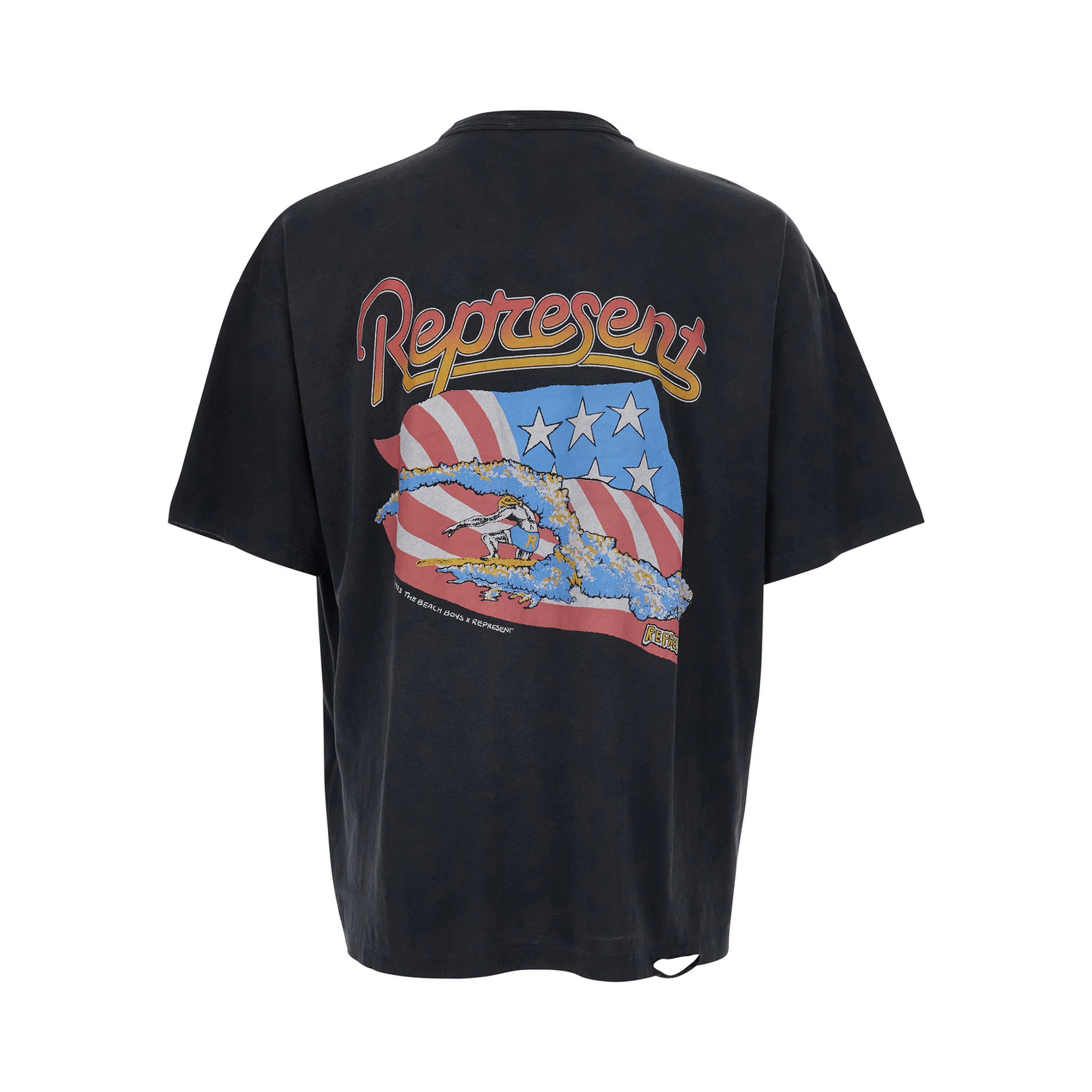 Black Crew Neck T-Shirt with Patch Pocket with Logo on the Front and Maxi Print on the Back in Cotton for Men