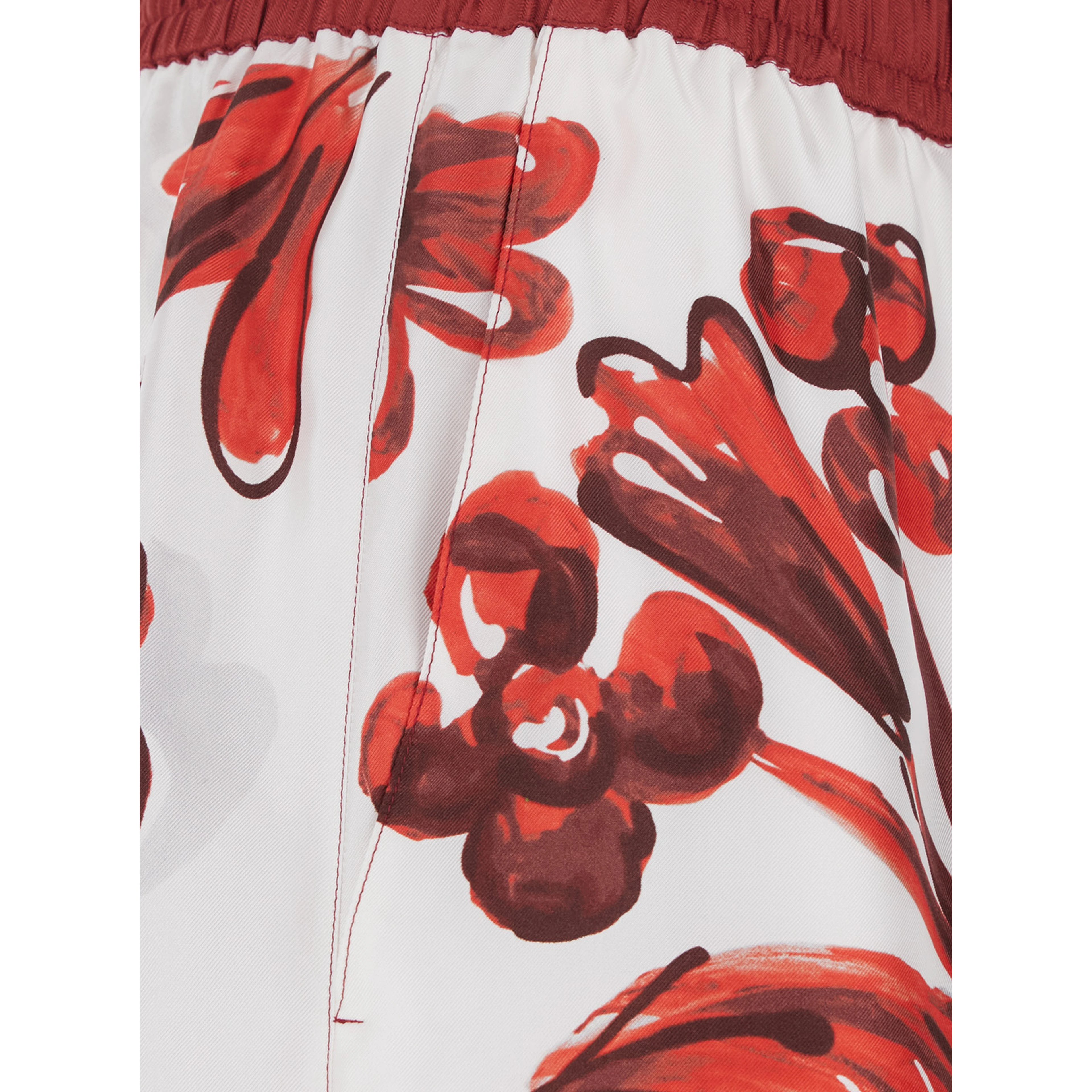 Bordeaux Bermuda Shorts with elasticated waist and drawstring and all-over Maiolica print in silk for men